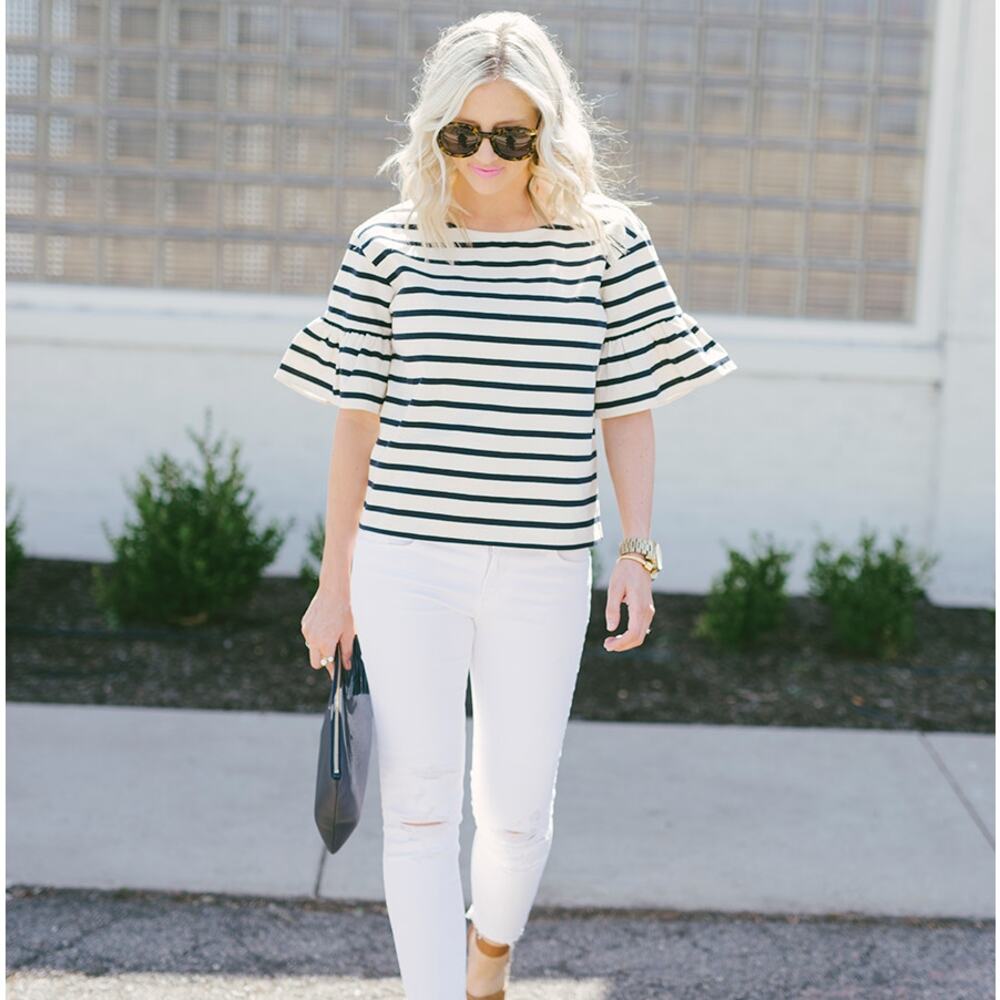 J.Crew Ruffle Sleeve Striped Top